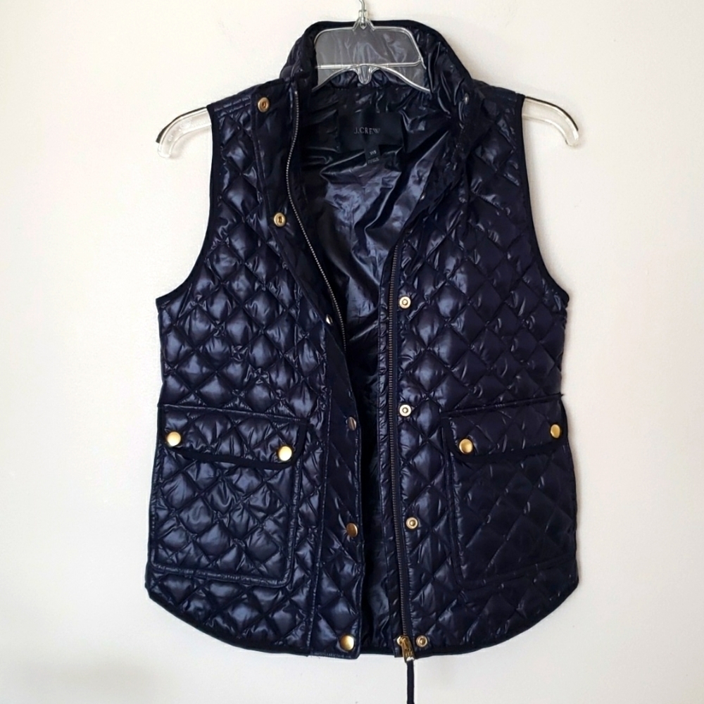 J. Crew Down Filled Quilted Puffer Vest, Navy Blue, Women's Size XXS.
